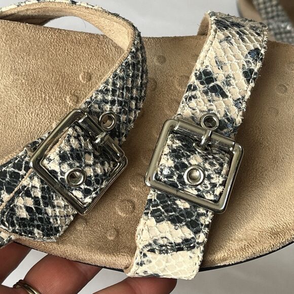 Vionic Sahara Wmns Sz 10 Black White Sandals Ankle Strap Snakeskin Leather Suede - Picture 13 of 16